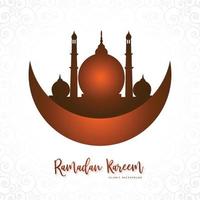 Ramadan kareem islamic moon and mosque greeting card background vector