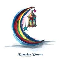 fondo de tarjeta de felicitación de luna de acuarela islámica de ramadan kareem vector