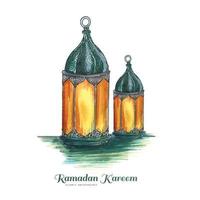 Beautiful decorative islamic lamps festival card design vector