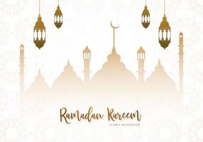 Beautiful islamic mosque ramadan kareem religious festival card design vector