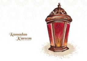 Beautiful arabic lamp ramadan kareem greeting card background vector