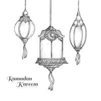 Hand draw decorative arabic lamps sketch card design vector
