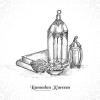 Hand draw arabic lamps sketch card design vector