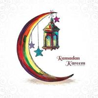 fondo de tarjeta de felicitación de luna de acuarela islámica de ramadan kareem vector