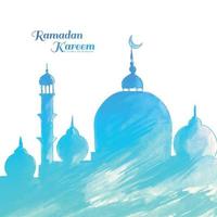 Islamic mosque watercolor texture with lamps ramadan kareem background vector