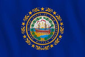 New Hampshire US state flag with waving effect, official proportion. vector