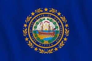 New Hampshire US state flag with waving effect, official proportion. vector