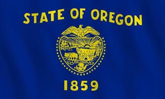 Oregon US state flag with waving effect, official proportion. vector