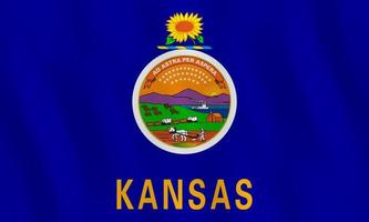 Kansas US state flag with waving effect, official proportion. vector