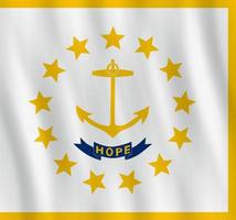 Rhode Island US state flag with waving effect, official proportion. vector