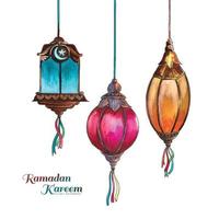 Beautiful decorative islamic lamps festival card design vector