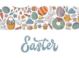 Easter banner, greeting card, poster, invitation, template with lettering quote and horizontal border on white background. EPS 10 vector