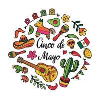 Cinco de Mayo set of doodles isolated on white background for stickers, prints, logos, signs, cards, posters decor. EPS 10 vector