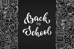 cute hand lettering quote 'Back to school' decorated with borders of doodles for prints, posters, cards, invitations, announcements, templates with copy space, etc. EPS 10 vector