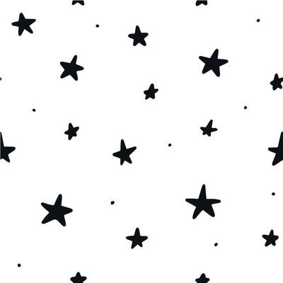 Seamless pattern with hand drawn black stars on white background. Good for nursery textile prints, wallpaper, christmas scrapbooking and wrapping paper, backgrounds, etc. EPS 10