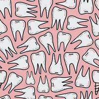 seamless pattern with hand drawn teeth on pink background. Dentistry, medical theme. Wrapping paper, wallpaper, scrapbook, textile print, background design. EPS 10 vector