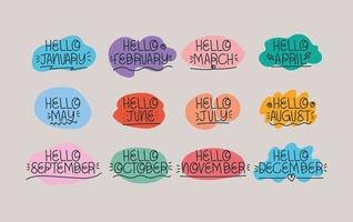 letterings of hello months vector