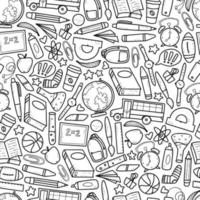 cute seamless pattern with hand drawn school doodles. Monochrome hand drawn objects are good for coloring pages, prints, wrapping paper, backgrounds, product decor, wallpaper, stationary, etc. EPS 10 vector