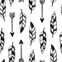 cute seamless pattern with hand drawn feathers and arrows on white background. Good for wrapping paper, nursery textile prints, scrapbooking, stationary. Tribal, boho style. EPS 10 vector