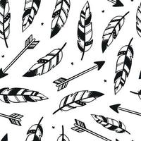 Scandinavian seamless pattern with feathers and arrows on white background. Good for nursery wallpaper, textile prints, scrapbooking, wrapping paper, etc. EPS 10 vector