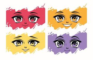 cuatro caras de emociones de anime vector