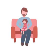 Father with daughter sitting in a chair. Illustration for printing, backgrounds, covers, packaging, greeting cards, posters, stickers, textile and seasonal design. Isolated on white background. vector