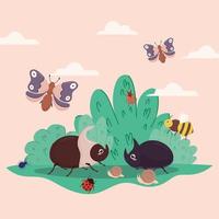 cute bugs card vector