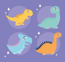 cuatro dinosaurios brillantes vector