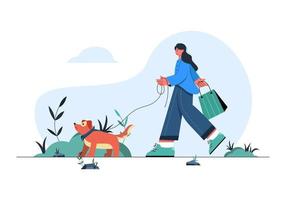 Girl walking with dog concept illustration vector