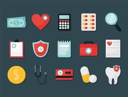 fifteen health insurance items vector
