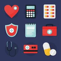 nueve artículos de seguro de salud vector
