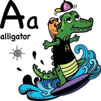 Hand drawn.Alphabet Letter A-alligator vector