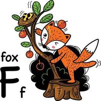 dibujado a mano.alfabeto letra f-fox vector