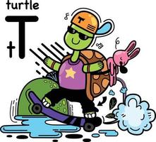 Hand drawn.Alphabet Letter T-turtle vector