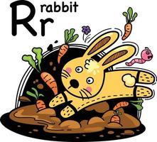 Hand drawn.Alphabet Letter R-rabbit vector