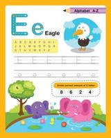 Alphabet Letter E - Eagle  exercise with cartoon vocabulary illustration, vector