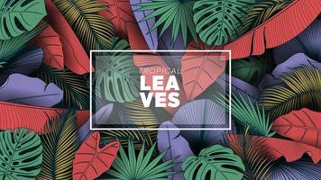 Tropical summer leaves background with jungle plants vector