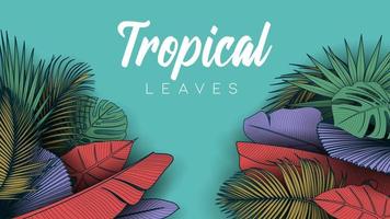 Tropical summer leaves background with jungle plants vector