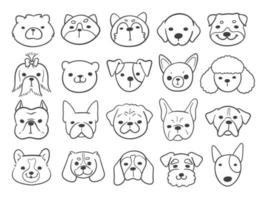 las líneas de las caras de varias razas de perros decoran el libro de colorear para niños vector