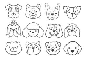 las líneas de las caras de varias razas de perros decoran el libro de colorear para niños vector