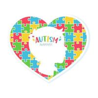 concepto de rompecabezas de color del corazón del cuidado de niños con enfermedades mentales con autismo vector