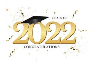 Graduation class of 2022 greeting background. Vector Illustration