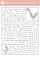 Mothers day maze for children. Holiday preschool printable educational activity. Funny family love game or puzzle with cute animals. Mother and baby labyrinth. Help the goose get to his mom. vector