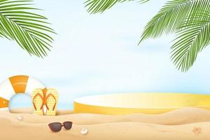 Tropical summer beach mock up background with podium for product display vector