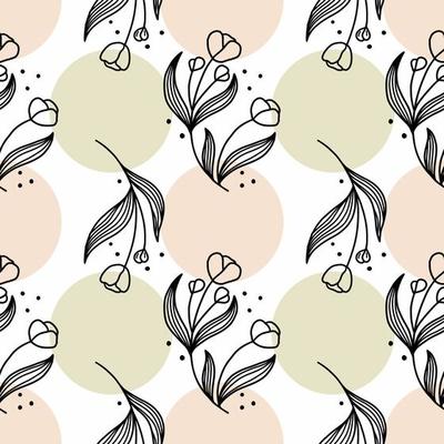 Seamless pattern for sewing clothes and printing on fabric. Floral ornament. Branches and grasses. Vector illustration in doodle style. Hand drawn drawing.