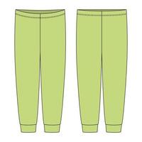 Children's pants technical sketch. Light green color. Kids home wear trousers design template vector