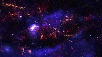 Travel through galaxy space orange purple  nebula video