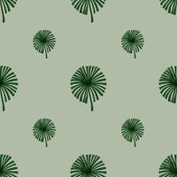 Fan palm leaves seamless pattern on. Vintage tropical foliage in engraving style. vector