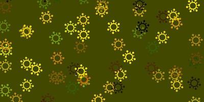 Light green, yellow vector backdrop with virus symbols.