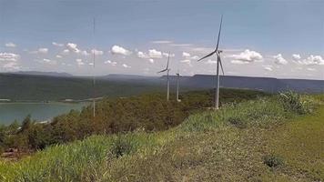 The landscape of electricity generating turbines on the mountains. video